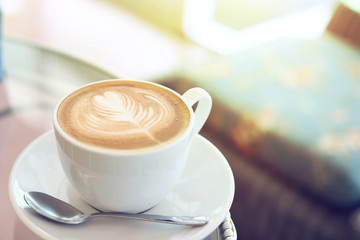 hot latte coffee drink put on table in the morning day