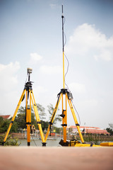 GPS surveying in field, Global Positioning System.