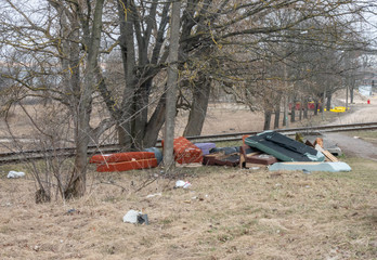 old furniture under trees
