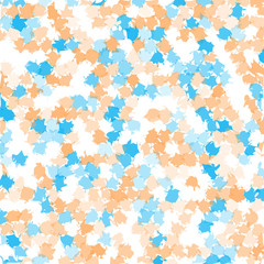 Abstract white background with orange and blue distorted forms.