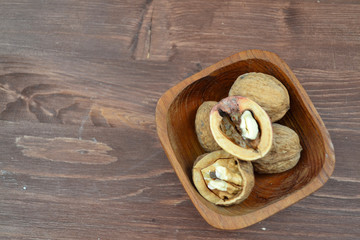 Fitness and detox concept. Healthy diet, walnuts close up