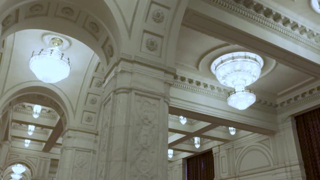 Architecture of Europe. Rarity, vintage style. Classic interior design of historic building. Classic interior design with archs and molds. Concept of luxury life. Video is suitable for the background