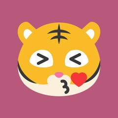 Cute Tiger emoticon, flat style vector illustration