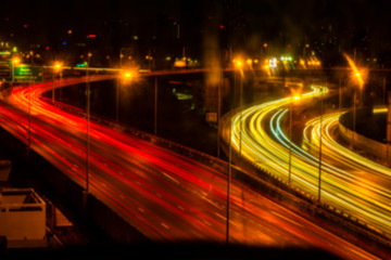 abstact blur bokeh of Evening traffic jam on road in city., night scene., Blur Images not Focus