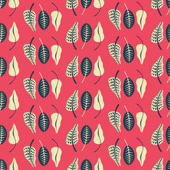 Seamless vector repeat pattern of retro mixed leaves striped geometric design. Sweet surface pattern design.