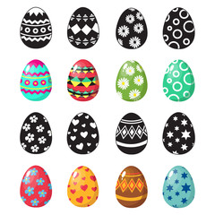 Colorful and black and white easter eggs icons vector set. Illustration of easter egg, holiday easter