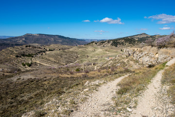 Path through the mountain next to the town of Morella