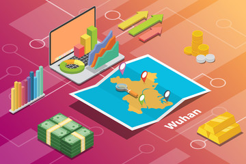 wuhan province hubei city isometric financial economy condition concept for describe cities growth expand - vector