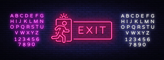 Exit Neon Signboard Vector. Exit neon sign, design template, modern trend design, night neon signboard, night bright advertising, light banner, light art. Vector. Editing text neon sign