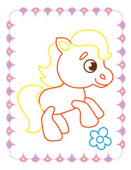 Coloring Book  Of Cute Funny Animal Horse
