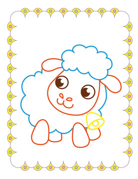 Coloring Book  Of Cute White Animal Sheep