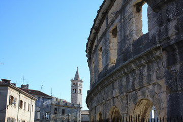Fototapeta premium Roman amphitheater Pula. Arena ancient Roman times. Architecture Croatia 