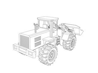 Bulldozer. Isolated on white. Vector outline illustration.