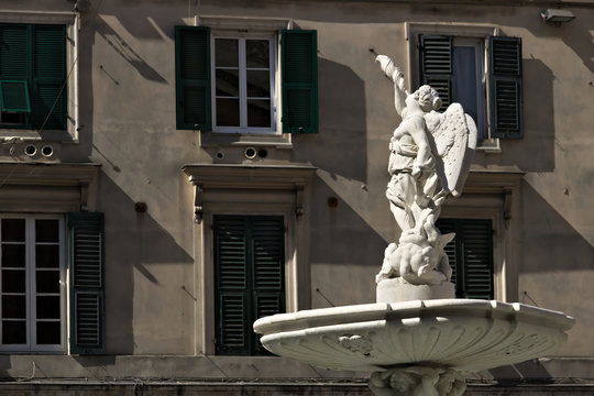 Genoa. Fountain of the Genio Marino