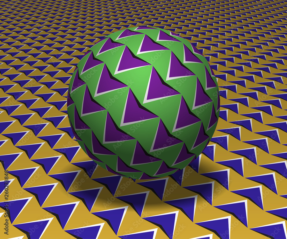 Aufkleber sphere hovers above the surface. abstract objects with arrows pattern. vector optical illusion illus