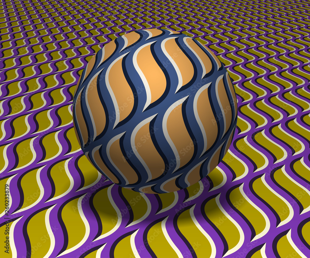 Aufkleber sphere hovers above the surface. abstract objects with flame shapes pattern. vector optical illusion