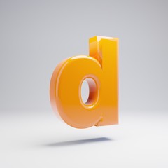 Volumetric glossy hot orange lowercase letter D isolated on white background.