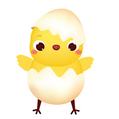 Happy Cartoon chicken in egg. Cute Easter chick character. isolated vector clip art