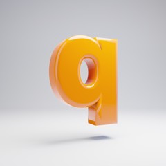 Volumetric glossy hot orange lowercase letter Q isolated on white background.