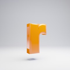 Volumetric glossy hot orange lowercase letter R isolated on white background.