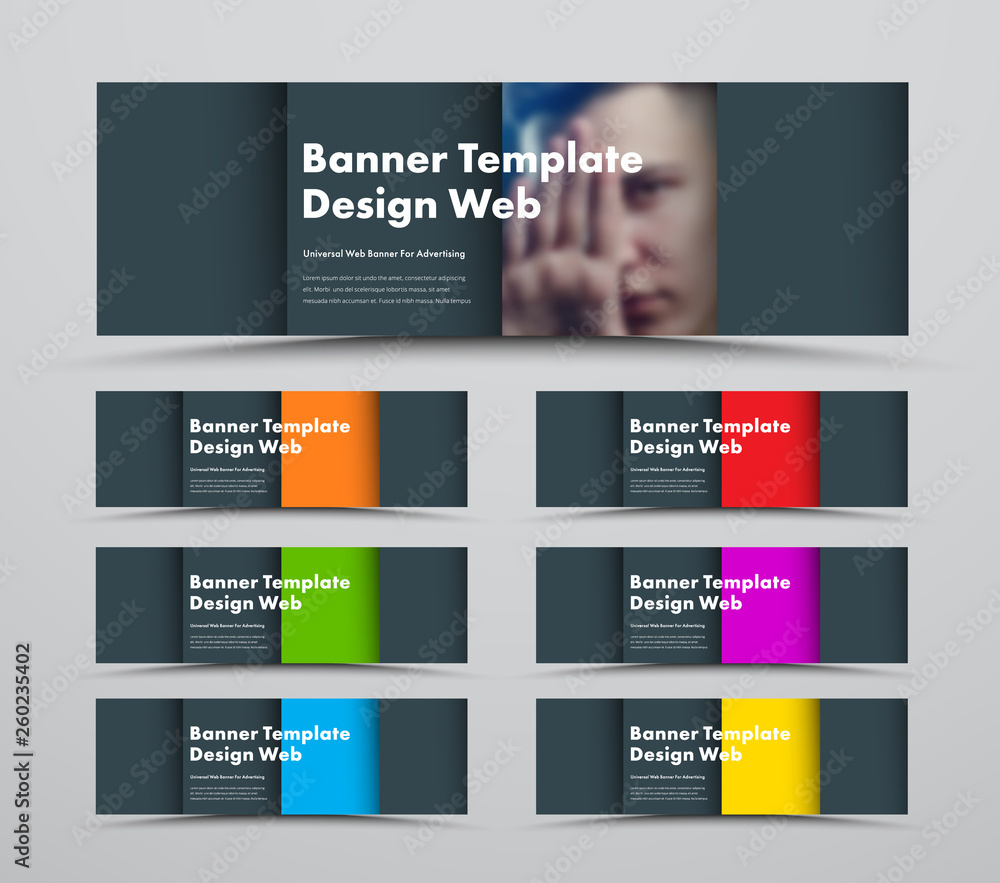 Poster Template of horizontal vector black web banners in the style of material design with a place for a photo.