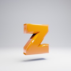Volumetric glossy hot orange lowercase letter Z isolated on white background.