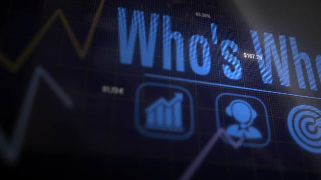 Who's Who on a flashing computer monitor with moving graphs and data.