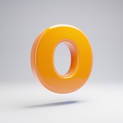Volumetric glossy hot orange uppercase letter O isolated on white background.