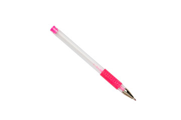 old used pink ball pen, isolated on white