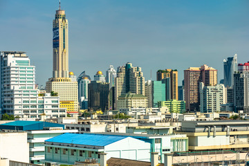 Naklejka premium Bangkok aerial view.Bird eye view, Cityscape, Banfgkok, Thailand-April 2019