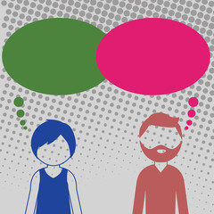 Bearded Man and Woman Faceless Profile with Blank Colorful Thought Bubble Design business Empty copy space text for Ad website promotion isolated Banner template