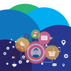 Obraz premium Illustration of Digital Marketing Campaign Icons and Elements for Ecommerce Design business concept. Business ad for website and promotion banners. empty social media ad
