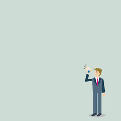 Businessman Looking Up, Holding and Talking on Megaphone with Volume Icon Business Empty template for Layout for invitation greeting card promotion poster voucher