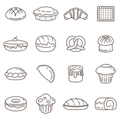Outline bread and bakery vector icon set. elements of bakery design. Bread, cake and rolls. Symbols for bakery poster, banner and apps.