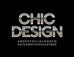 Vector chic Silver Font. Elegant Metallic Alphabet Letters and Numbers.