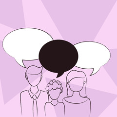 Family of One Child Between Father and Mother and Their Own Speech Bubble Design business concept Empty copy text for Web banners promotional material mock up template.