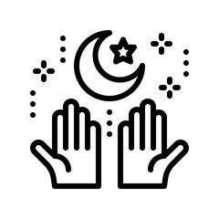 Star and crescent with hand vector illustration, Ramadan related line icon