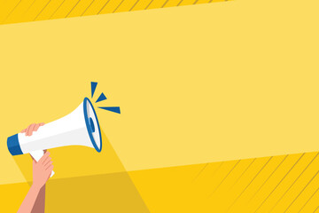 Human Hand Holding Tightly a Megaphone with Sound Icon and Blank Text Space Design business Empty template isolated Minimalist graphic layout template for advertising