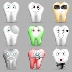 A collection of funny toothy smileys. Vector illustration.