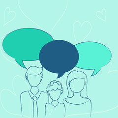 Family of One Child Between Father and Mother and Their Own Speech Bubble Copy Space design Empty template text for Ad, promotion, poster, flyer, web banner, article