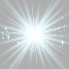 Fototapeta premium Blue glowing light explodes. 