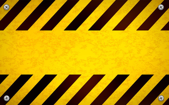 Bright yellow blank warning sign template with metal screws