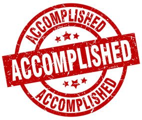 accomplished round red grunge stamp