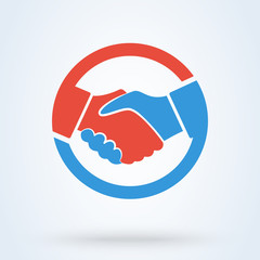 Handshake sign in the circle, on white background. Vector illustration
