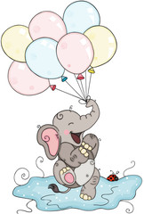 Obraz na płótnie Canvas Happy baby elephant holding balloons