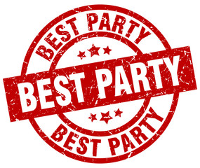 best party round red grunge stamp