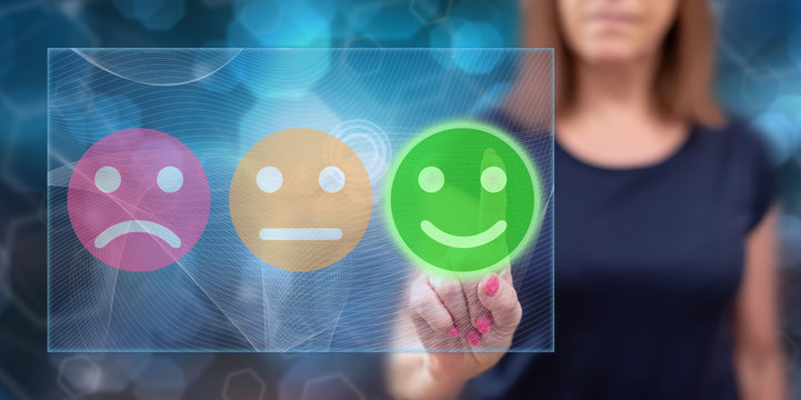 Woman touching a customer satisfaction concept