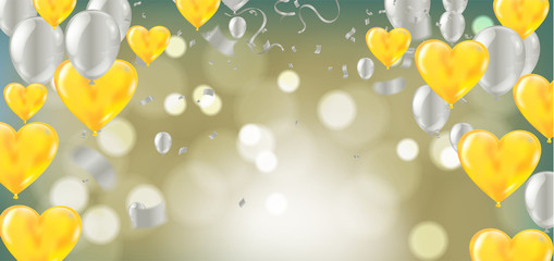 Obraz na płótnie Canvas Vector yellow Heart balloons.Happy Valentines Day, background with realistic