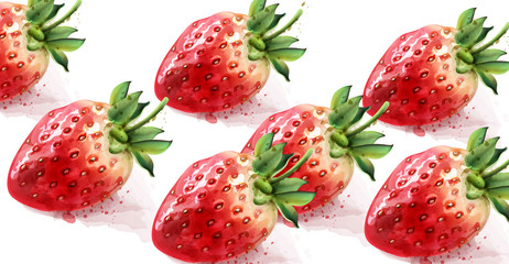 Strawberry pattern Vector watercolor. Fresh fruit textures