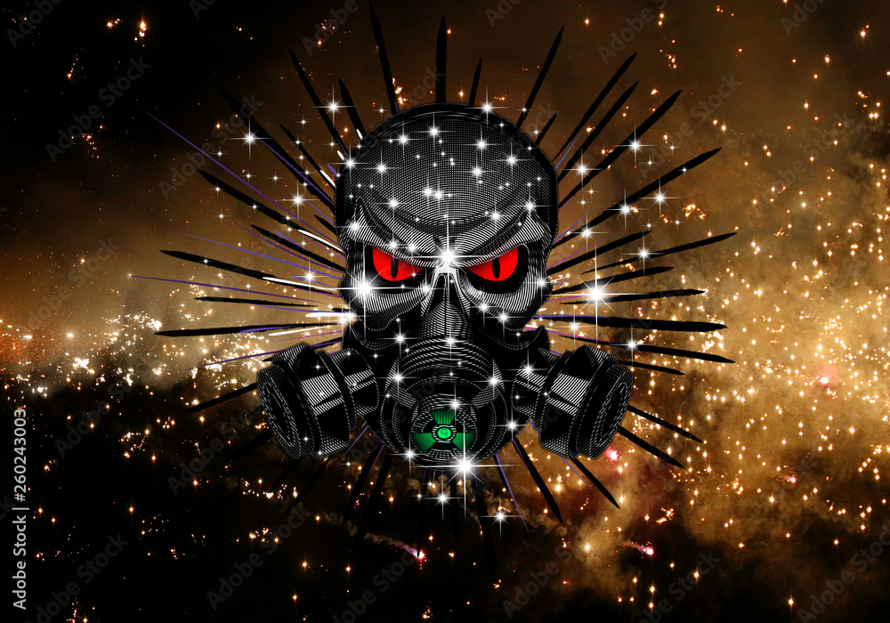 Poster abstract artistic 3d computer generated illustration of a dangerous mask background